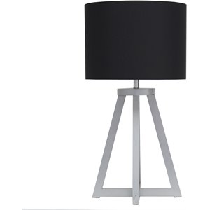 simple designs wood interlocked triangle table lamp in gray with black shade