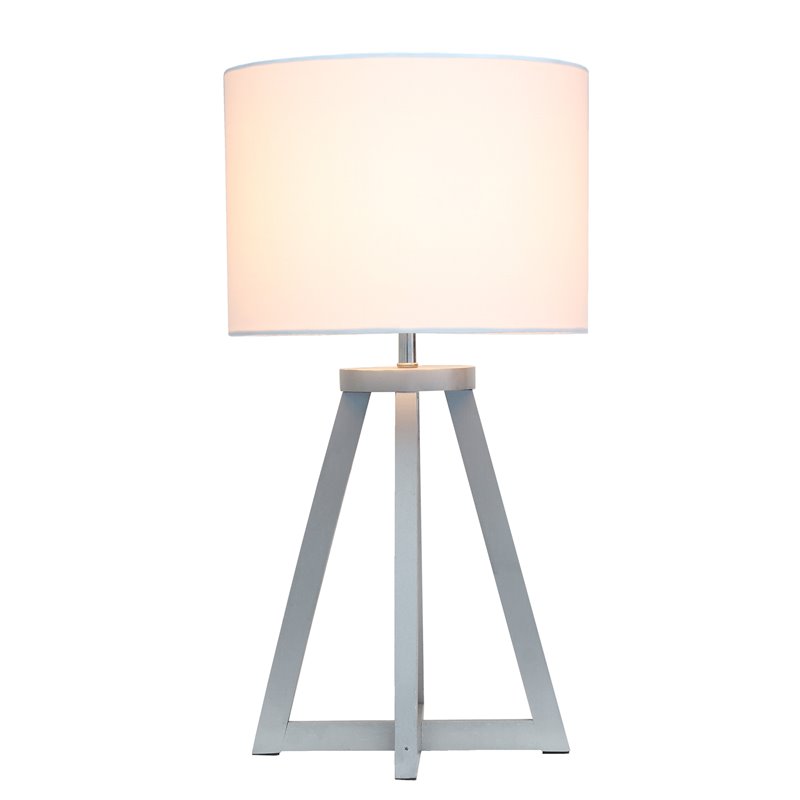 Simple Designs Wood Interlocked Triangle Table Lamp in Gray with White Shade