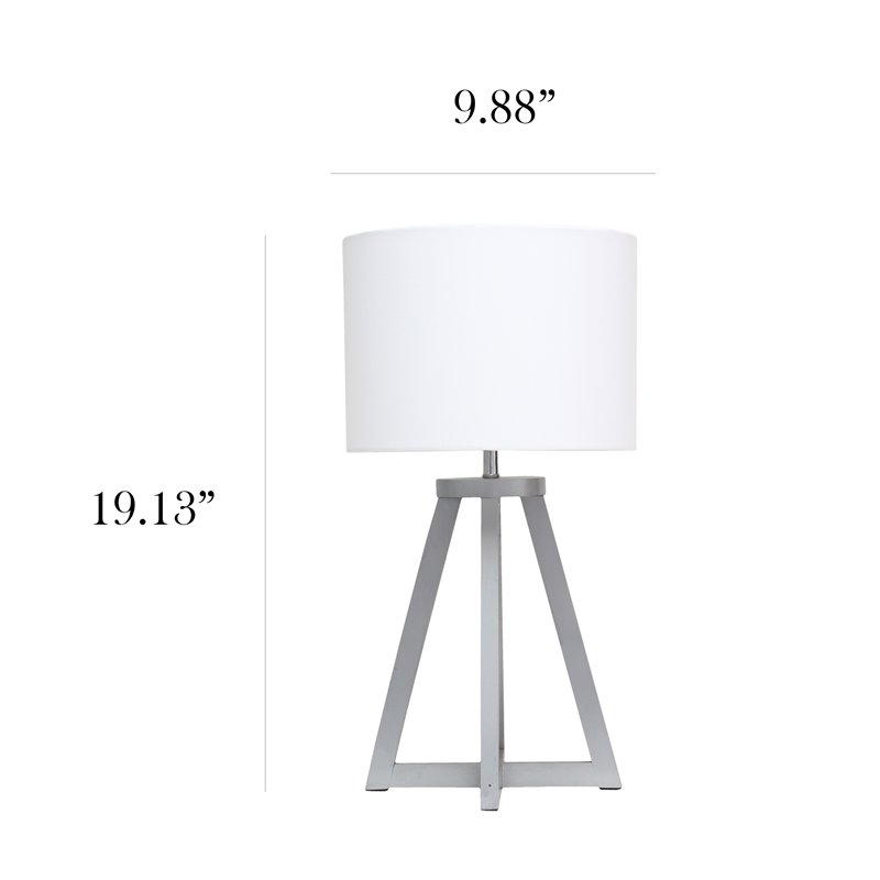 Simple Designs Wood Interlocked Triangle Table Lamp in Gray with White Shade