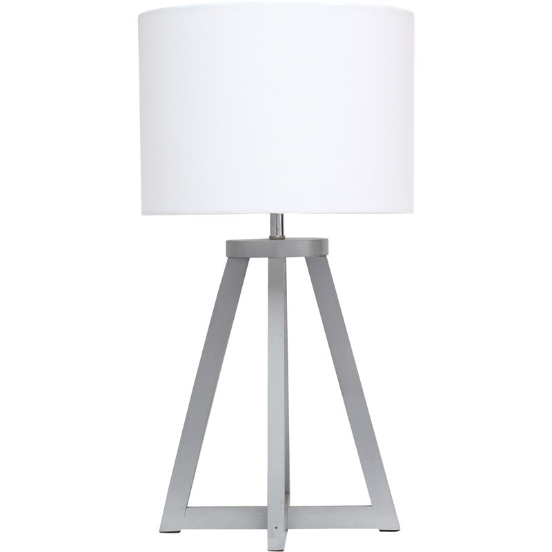 Simple Designs Wood Interlocked Triangle Table Lamp in Gray with White Shade
