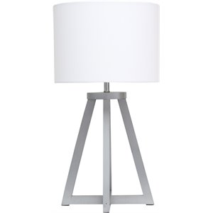 Simple Designs Wood Interlocked Triangle Table Lamp in Gray with White Shade