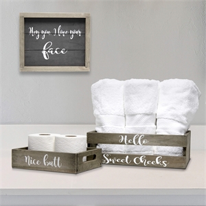 Elegant Designs Wood Small &quotCheeky&quot 3 Pc Bathroom Holder Set in Rustic Gray
