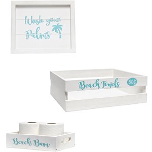 Elegant Designs Wood Small &quotCoastal&quot 3 Pc Bathroom Holder Set in White Wash