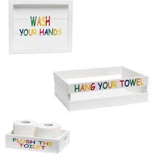 Elegant Designs Wood Small 3 Pc Bathroom Holder Set in White Wash