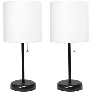 LimeLights Metal Stick Lamp w/ USB Port 2 Pack in Black with White Shade