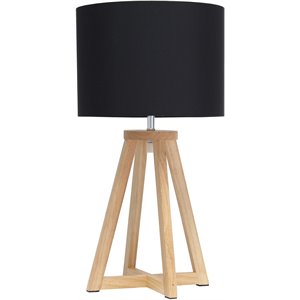 simple designs wood interlocked triangle table lamp in natural with black shade
