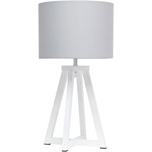 simple designs wood interlocked triangle table lamp in white with gray shade
