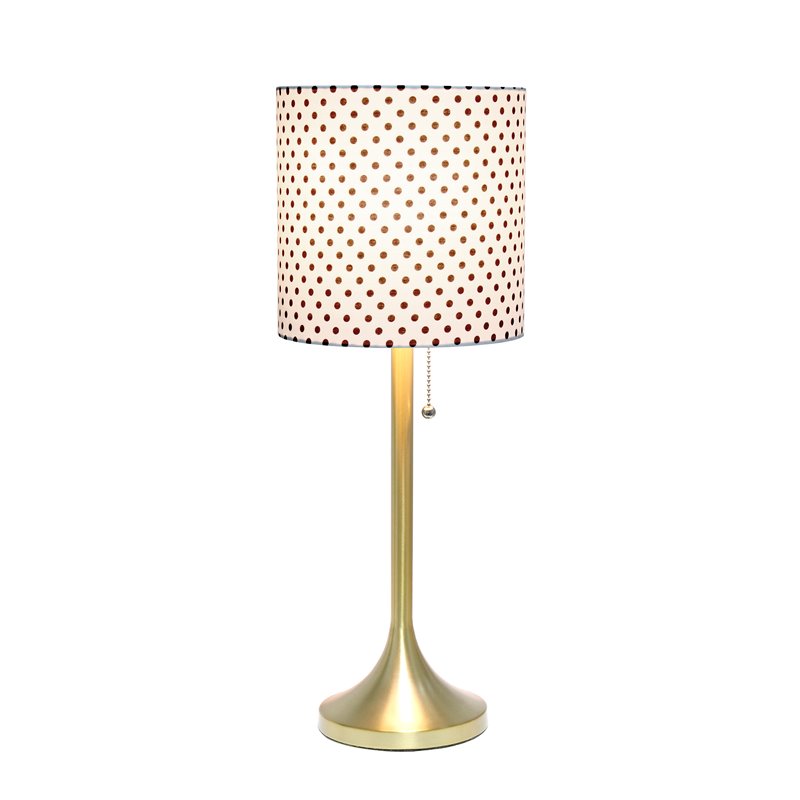 Simple Designs Metal Tapered Table Lamp in Gold with Polka Dot Shade