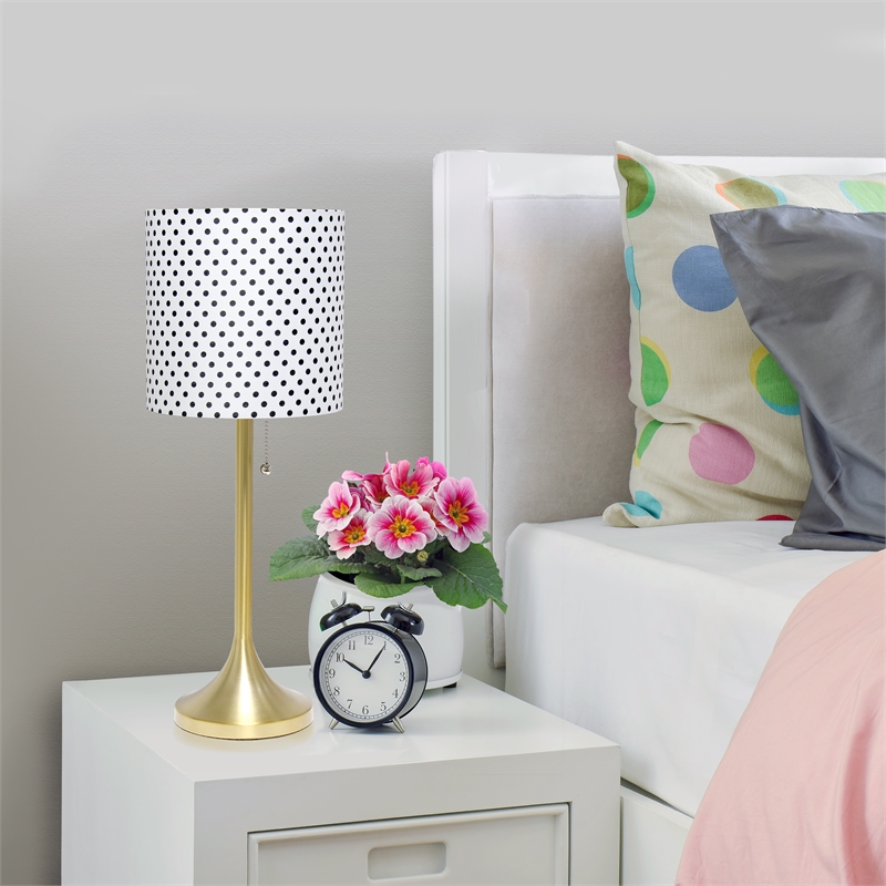 Simple Designs Metal Tapered Table Lamp in Gold with Polka Dot Shade