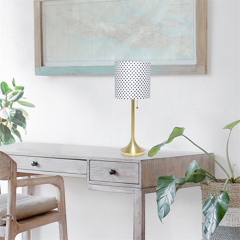 Simple Designs Metal Tapered Table Lamp in Gold with Polka Dot Shade
