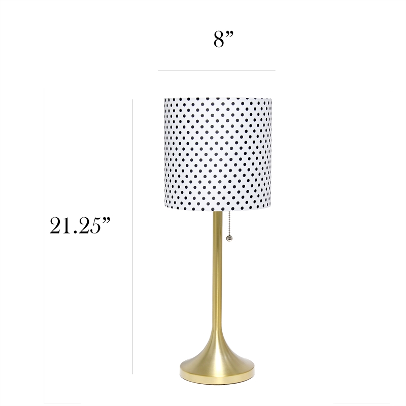 Simple Designs Metal Tapered Table Lamp in Gold with Polka Dot Shade