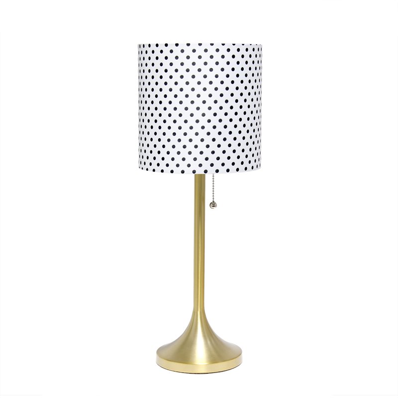 Simple Designs Metal Tapered Table Lamp in Gold with Polka Dot Shade