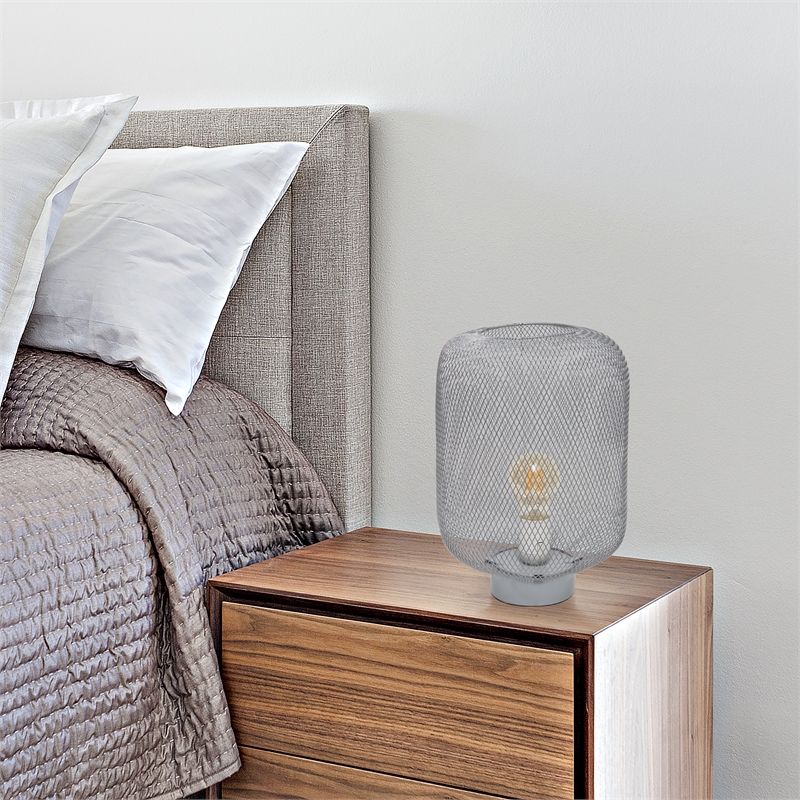 Simple Designs Metal Mesh Industrial Table Lamp in Gray
