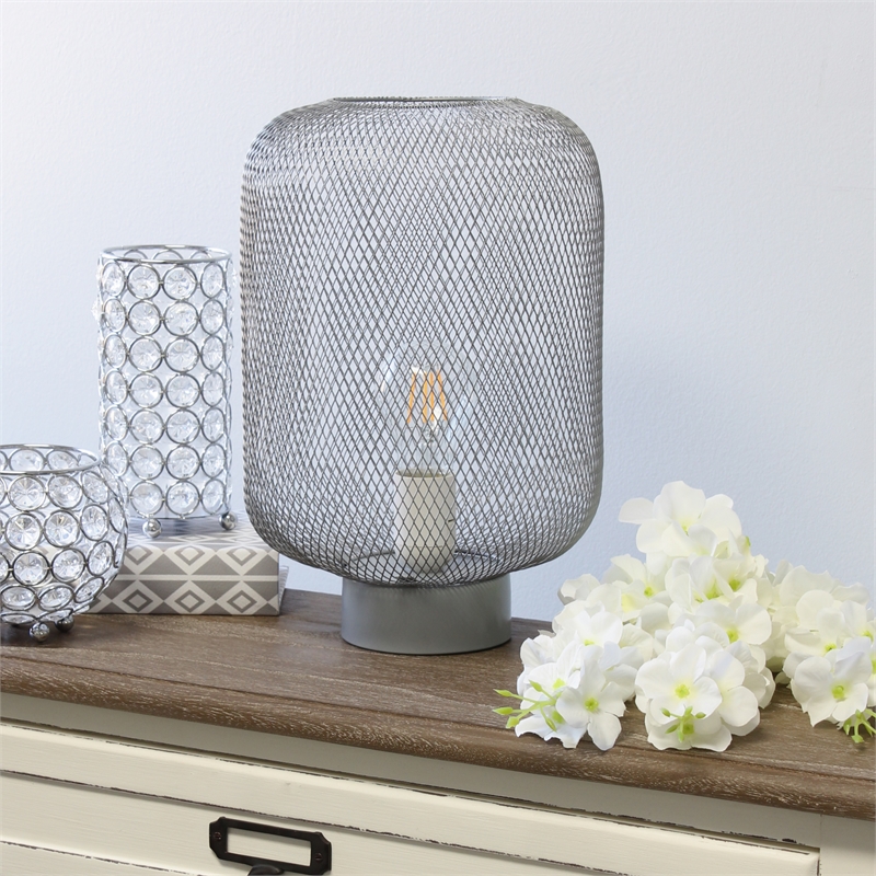 Simple Designs Metal Mesh Industrial Table Lamp in Gray