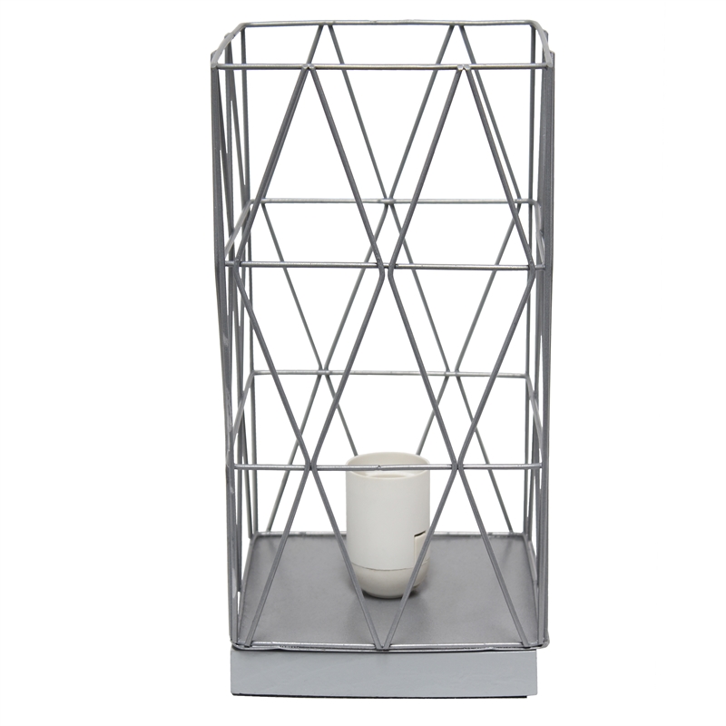 Simple Designs Metal Geometric Square Table Lamp in Gray