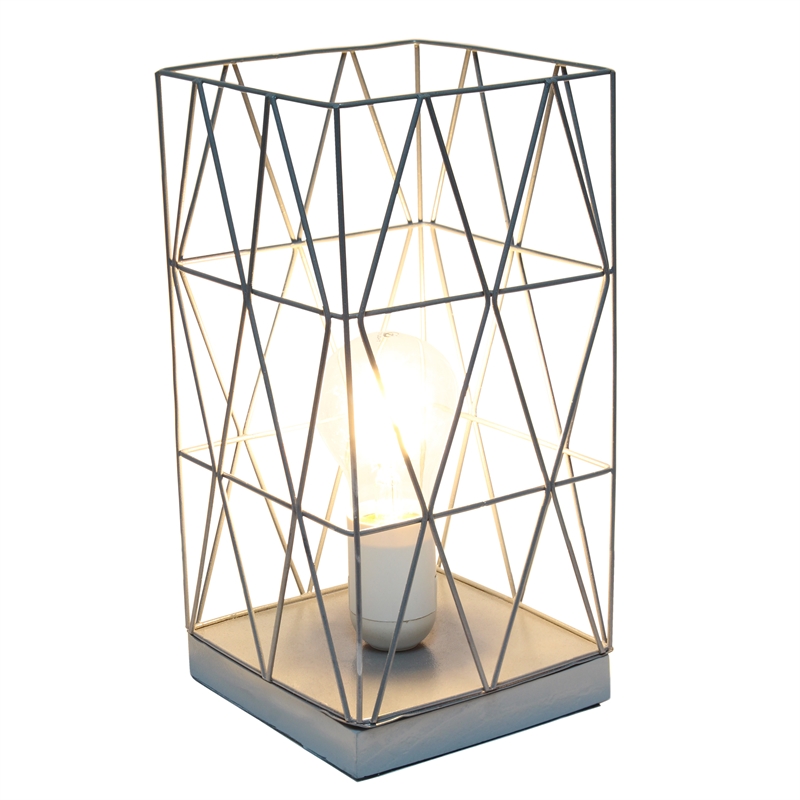 Simple Designs Metal Geometric Square Table Lamp in Gray