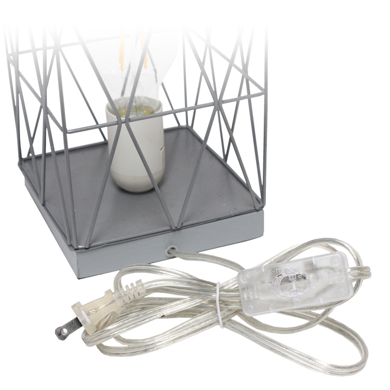 Simple Designs Metal Geometric Square Table Lamp in Gray