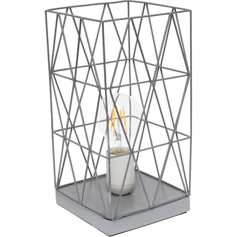 Simple Designs Metal Geometric Square Table Lamp in Gray