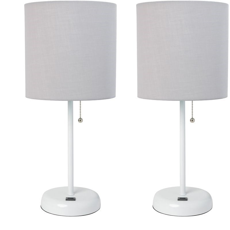 LimeLights Metal Stick Lamp w/ USB Port 2 Pack in White with Gray Shade