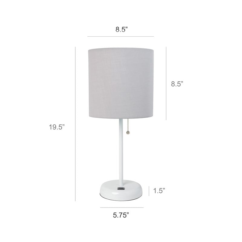LimeLights Metal Stick Lamp w/ USB Port 2 Pack in White with Gray Shade