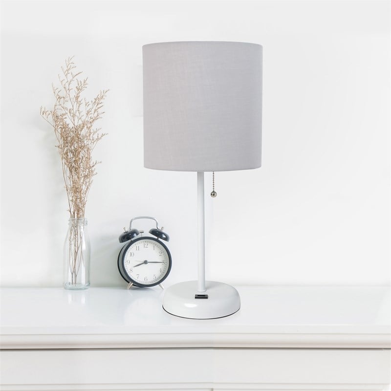 LimeLights Metal Stick Lamp w/ USB Port 2 Pack in White with Gray Shade