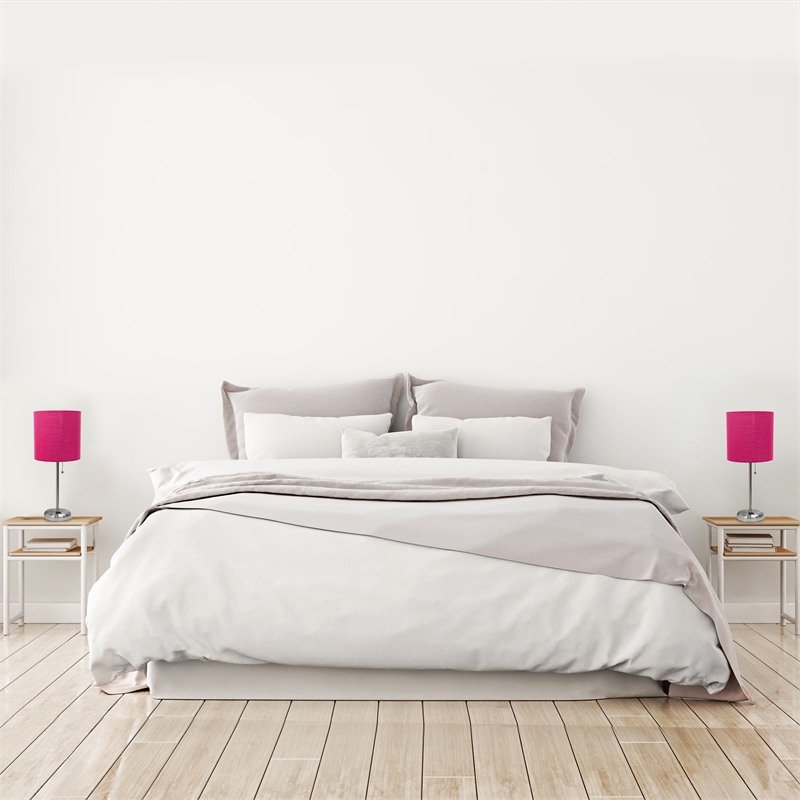 LimeLights Silver Metal Stick Lamp w/ USB Port 2 Pack with Pink Shade