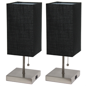 simple designs metal stick lamp w/ usb port 2 pack in black with black shade