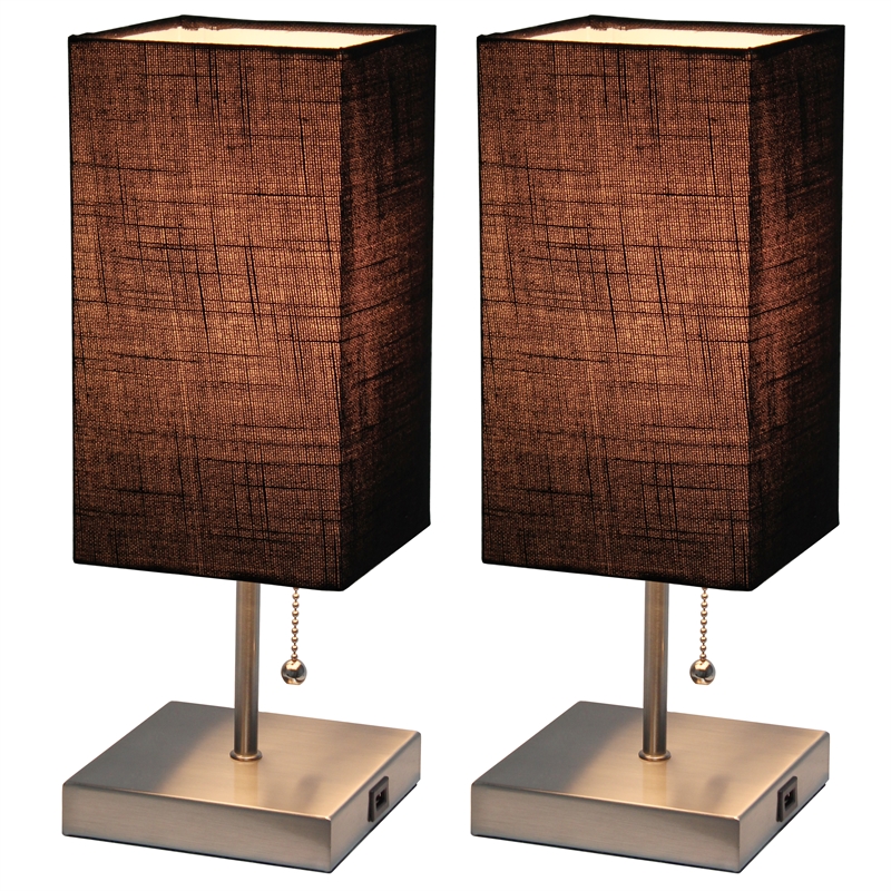 Simple Designs Metal Stick Lamp w/ USB Port 2 Pack in Black with Black Shade