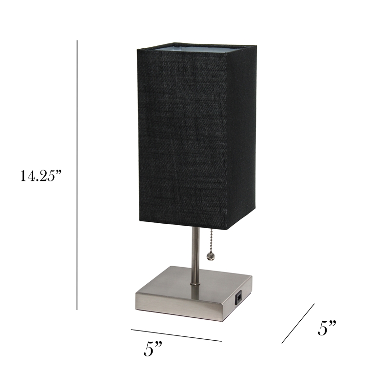Simple Designs Metal Stick Lamp w/ USB Port 2 Pack in Black with Black Shade