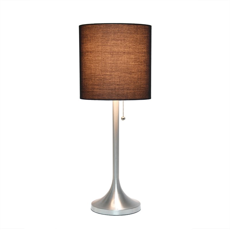Simple Designs Metal Tapered Table Lamp in Brushed Nickel with Black Shade