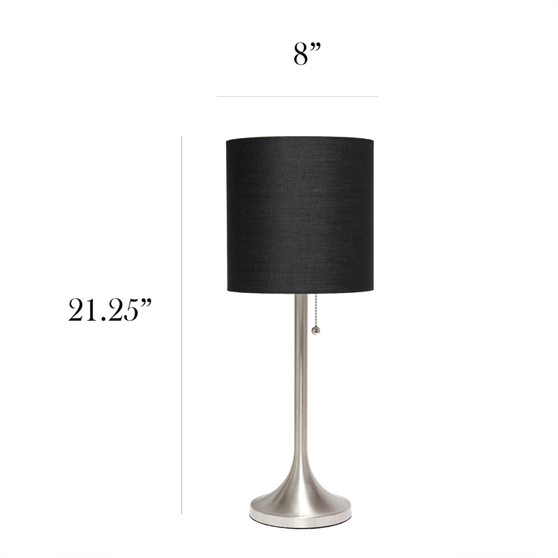 Simple Designs Metal Tapered Table Lamp in Brushed Nickel with Black Shade