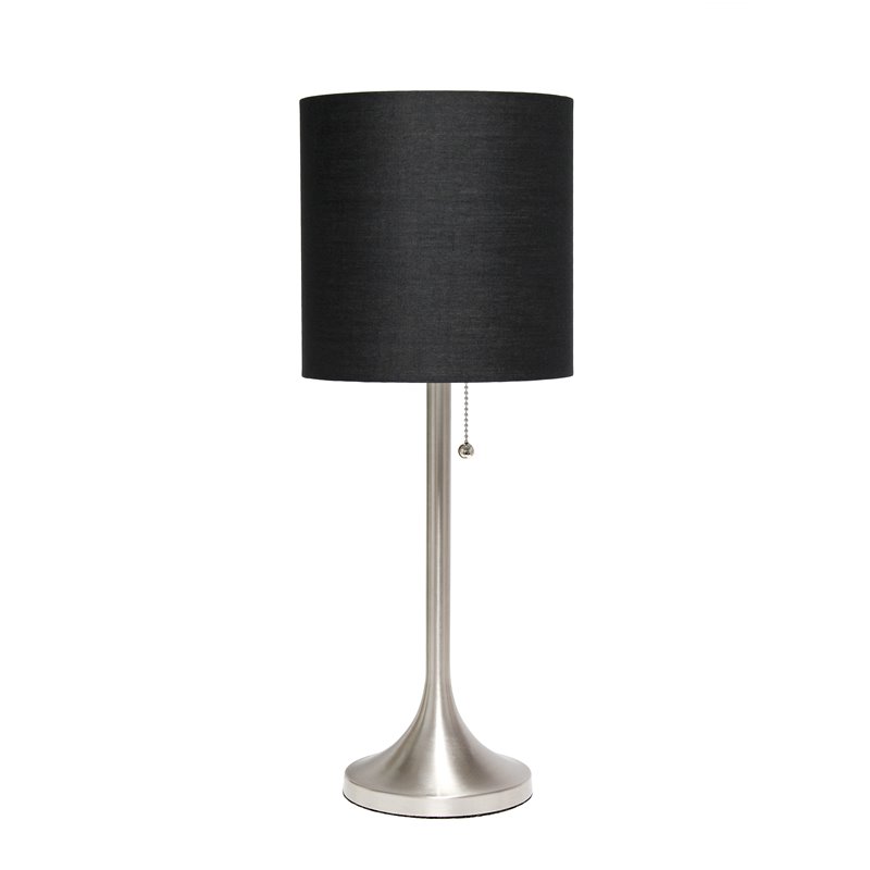 Simple Designs Metal Tapered Table Lamp in Brushed Nickel with Black Shade