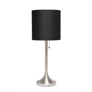 simple designs metal tapered table lamp in brushed nickel with black shade