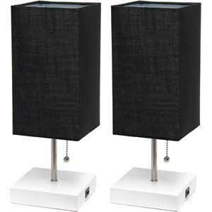 simple designs metal stick lamp w/ usb port 2 pack in white with black shade