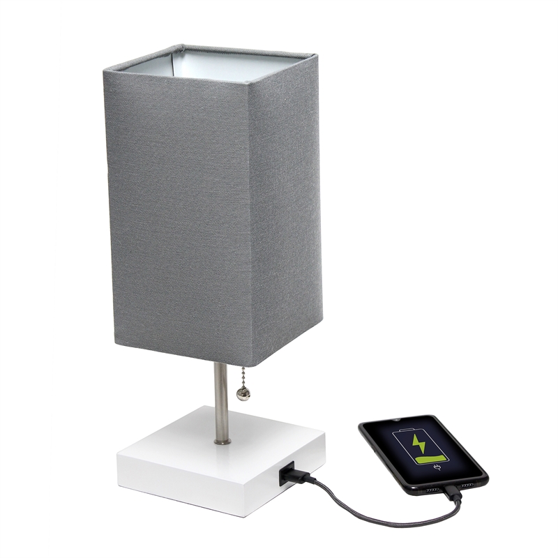 Simple Designs Metal Stick Lamp w/ USB Port 2 Pack in White with Gray Shade