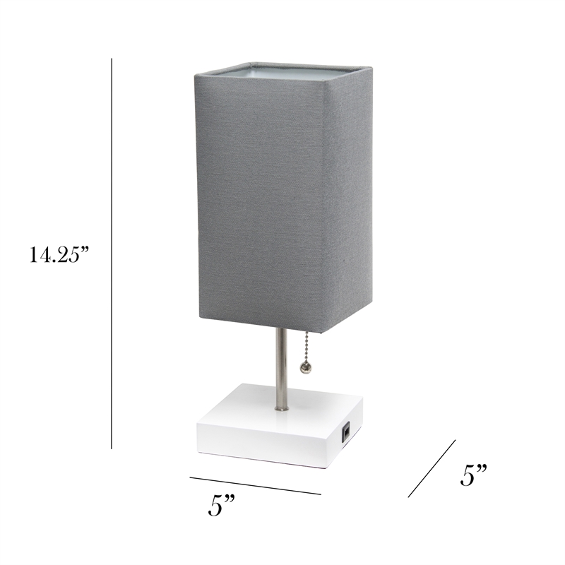 Simple Designs Metal Stick Lamp w/ USB Port 2 Pack in White with Gray Shade