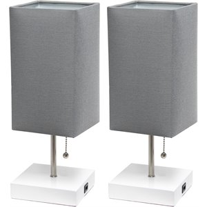 simple designs metal stick lamp w/ usb port 2 pack in white with gray shade