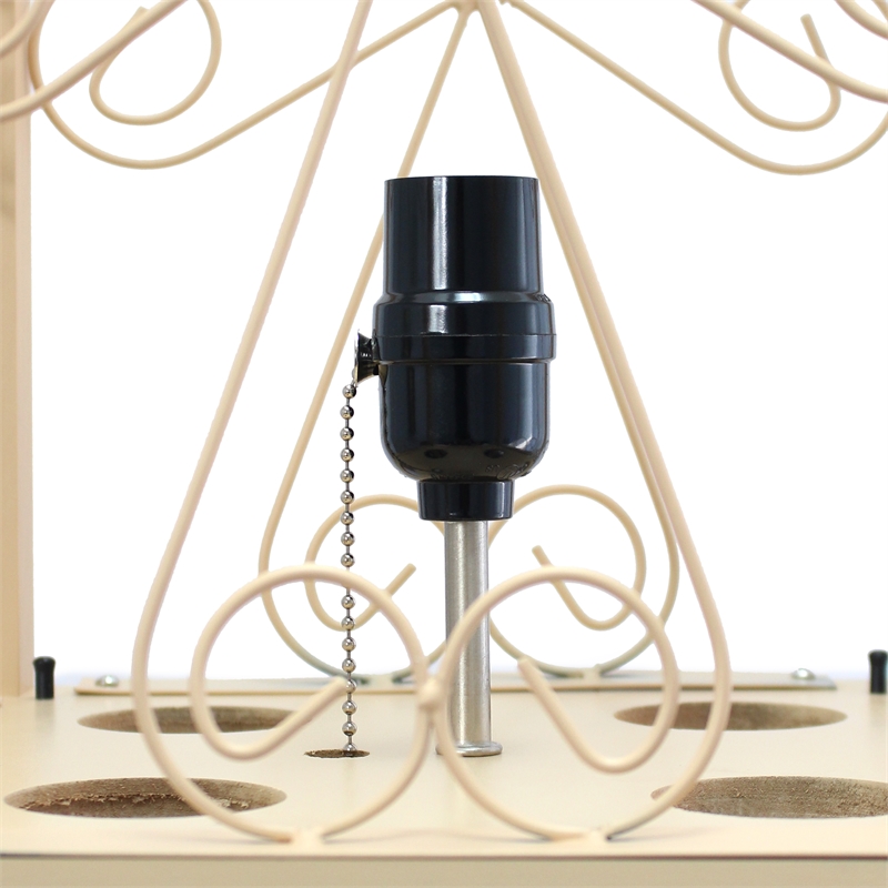 Simple Designs Wood Etagere Floor Lamp w/ Wine Rack in Tan with Cream Shade