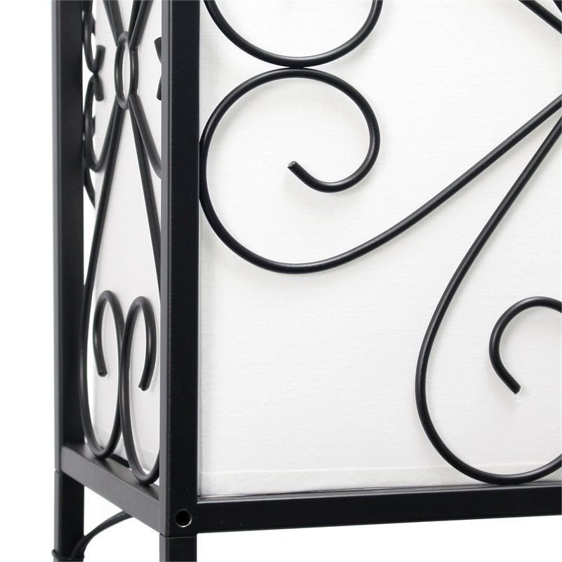 Elegant Designs Metal Etagere Floor Lamp w/ Wine Rack in Black with Cream Shade