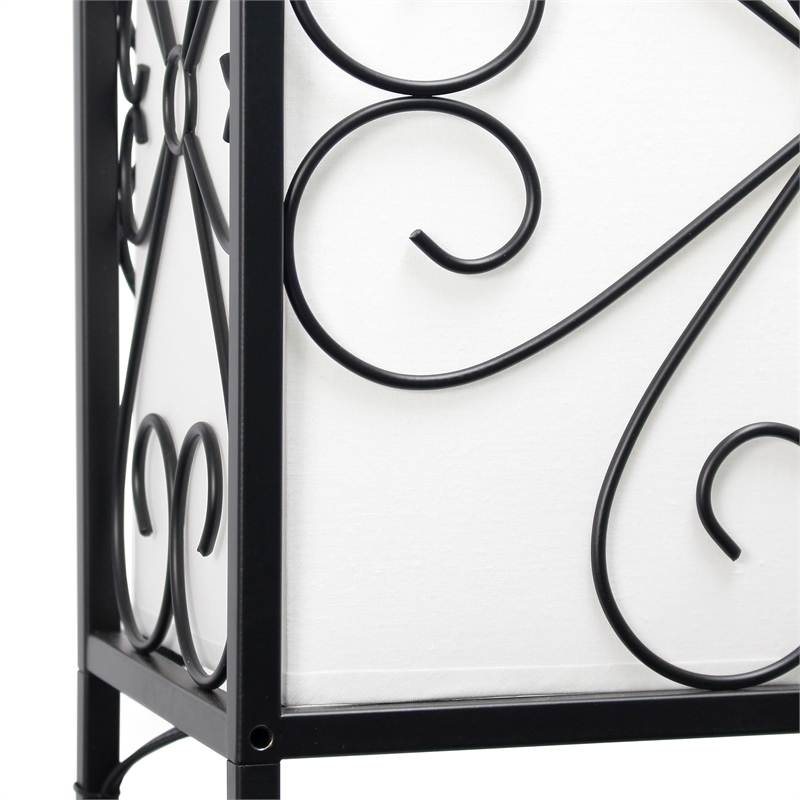 Elegant Designs Metal Etagere Floor Lamp w/ Wine Rack in Black with Cream Shade