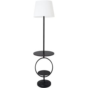elegant designs metal bedside shelf floor lamp in black with white shade