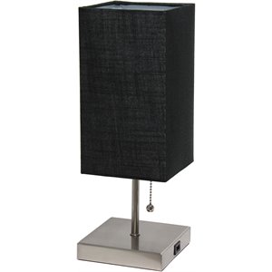 simple designs metal petite stick lamp w/ usb port in nickel with black shade