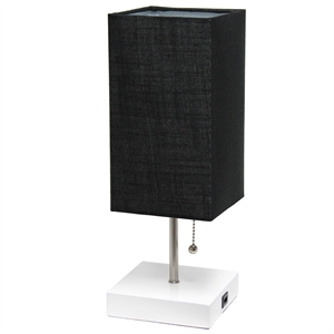 simple designs metal petite stick lamp w/ usb port in white with black shade