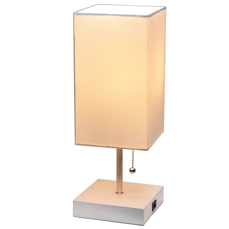Simple Designs Metal Petite Stick Lamp w/ USB Port in White with White Shade