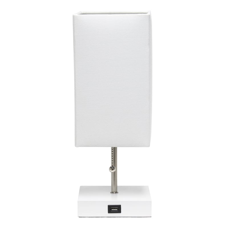 Simple Designs Metal Petite Stick Lamp w/ USB Port in White with White Shade