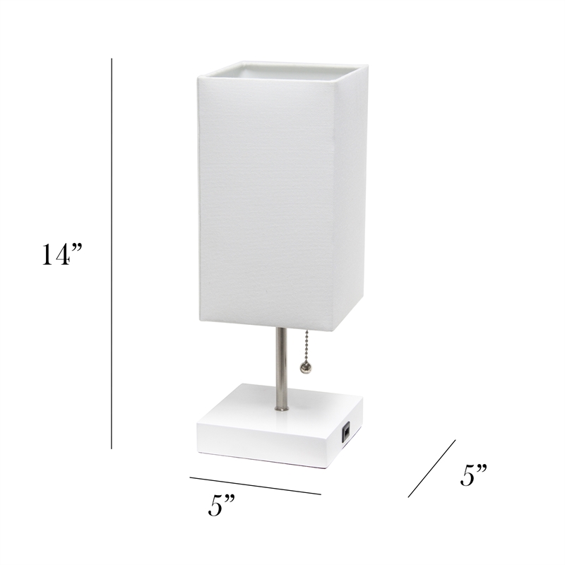 Simple Designs Metal Petite Stick Lamp w/ USB Port in White with White Shade