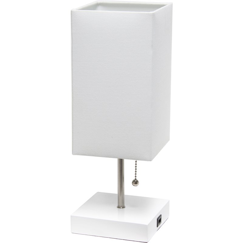 Simple Designs Metal Petite Stick Lamp w/ USB Port in White with White Shade