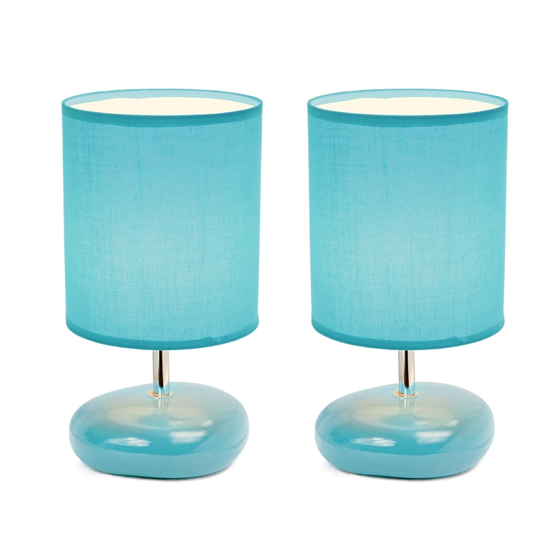 Simple Designs Ceramic Small Stone Table Lamp 2 Pack in Blue with Blue Shade