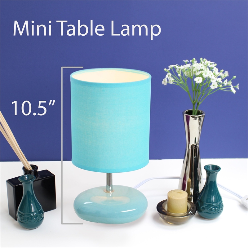 Simple Designs Ceramic Small Stone Table Lamp 2 Pack in Blue with Blue Shade