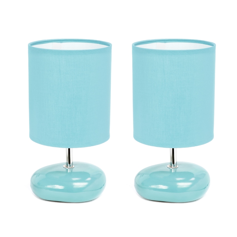 Simple Designs Ceramic Small Stone Table Lamp 2 Pack in Blue with Blue Shade